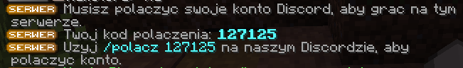 Wiadomość z kodem połączenia na czacie Minecraft